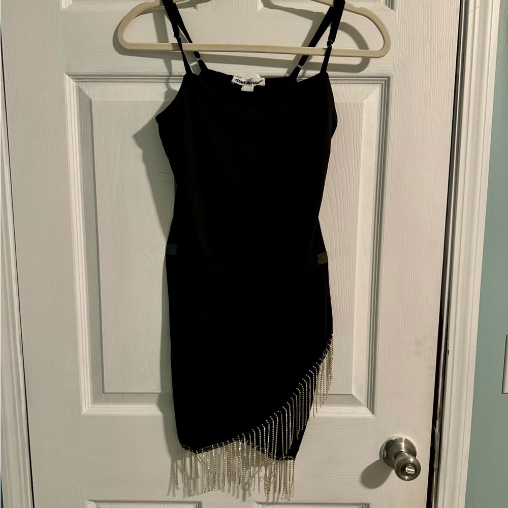 Elegant Black Dress with Fringe Detail